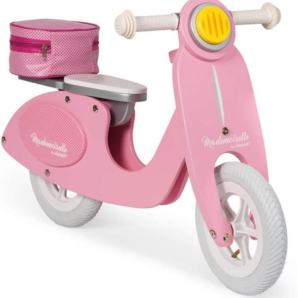 janod pink scooter wood balance bike